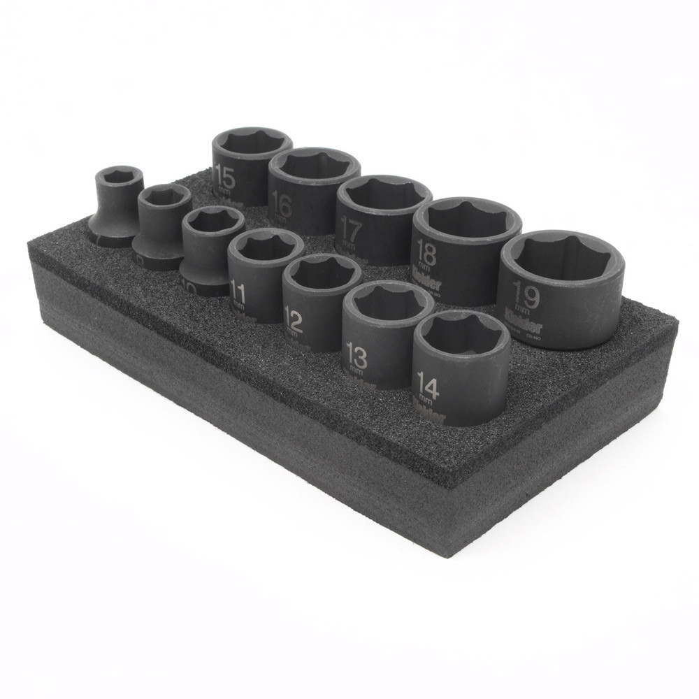 Juego de vasos cortos 3/8" KIELDER 12 piezas métricas (7, 8, 10, 11, 12, 13, 14, 15, 16, 17, 18 y 19 mm)Array