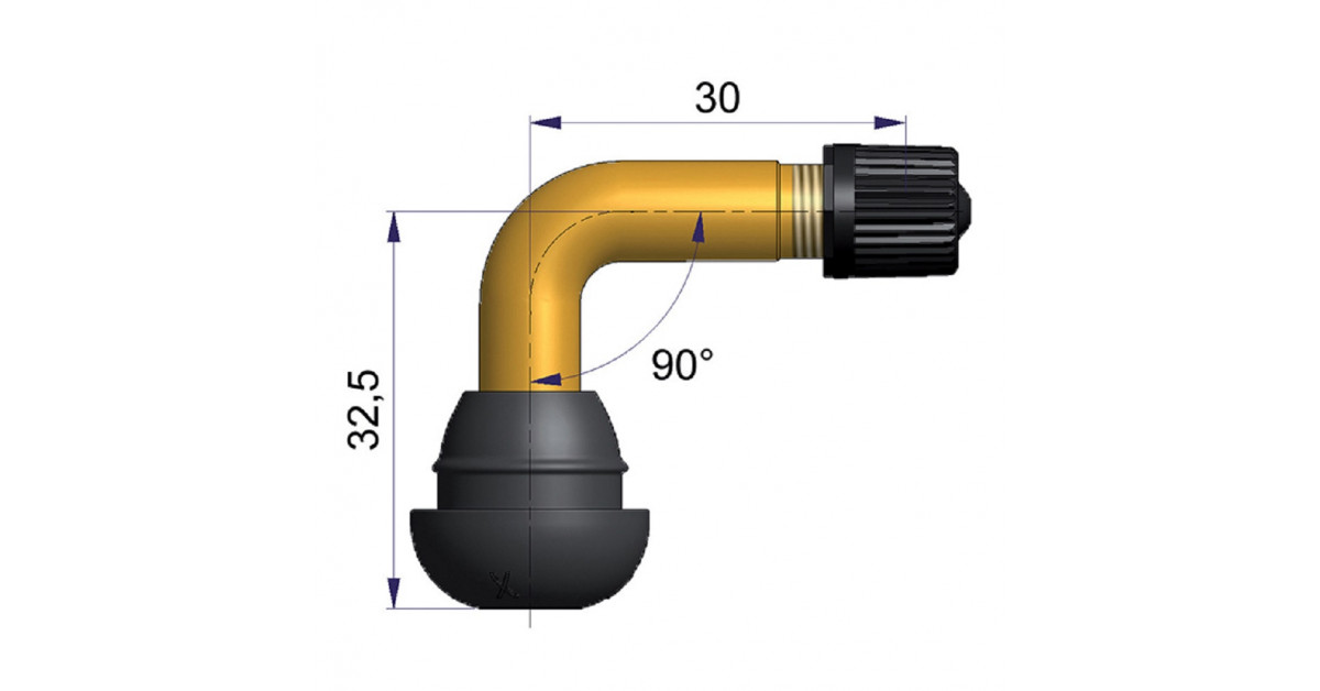 Válvula tubeless curva de 90°