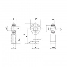 SE Junta Esférica Reforçada Macho Esquerdo Passo 24mm / 2mm