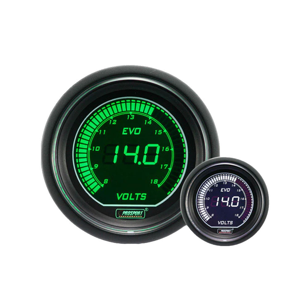 Medidor de pressão digital Pro-Sport Voltímetro 52mm 8 a 18Volts Verde/BrancoArray
