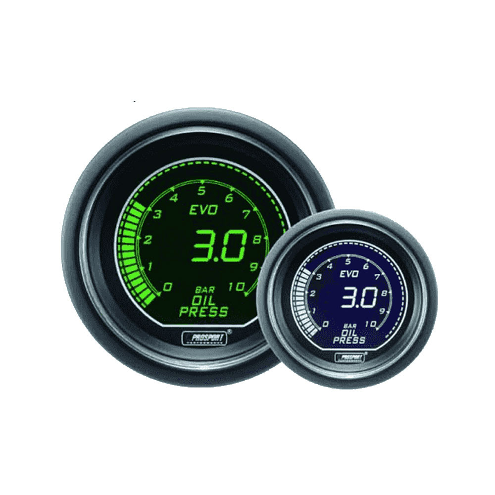 Medidor de pressão de óleo digital Pro-Sport 52mm 0 a 7Bar Verde/BrancoArray
