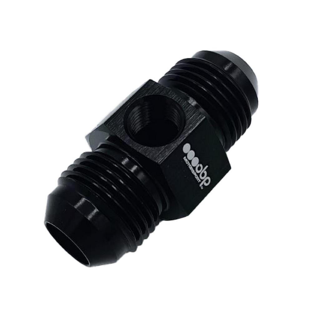 Adaptador OBP macho/macho JIC-JIC com saída de manómetro de 1/8NPT em alumínio pretoArray