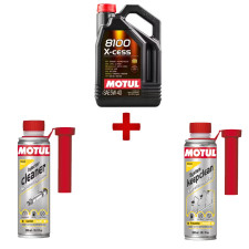 Pacote de manutenção de óleo Motul 8100 X-cess + limpador de injectores + pacote de manutenção de injeção diesel