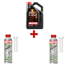 Pack manutención Motul 8100 X-clean Plus + limpiador inyector + manutención inyección gasolina