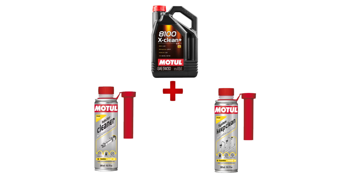 Motul 8100 X-clean Plus óleo + limpador de injectores + pacote de manutenção de injeção diesel