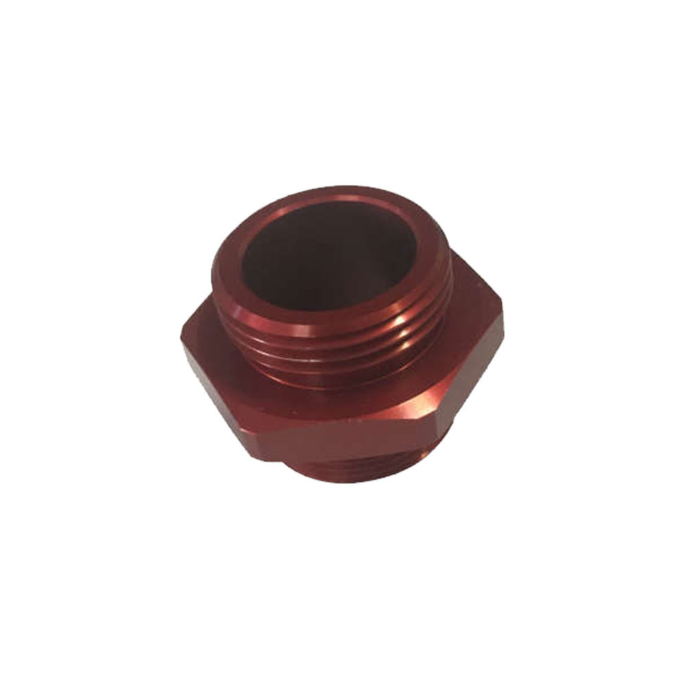 Adaptador bomba manual BSP 1x11 macho - UN 1-1/4x16 macho aluminio rojoArray