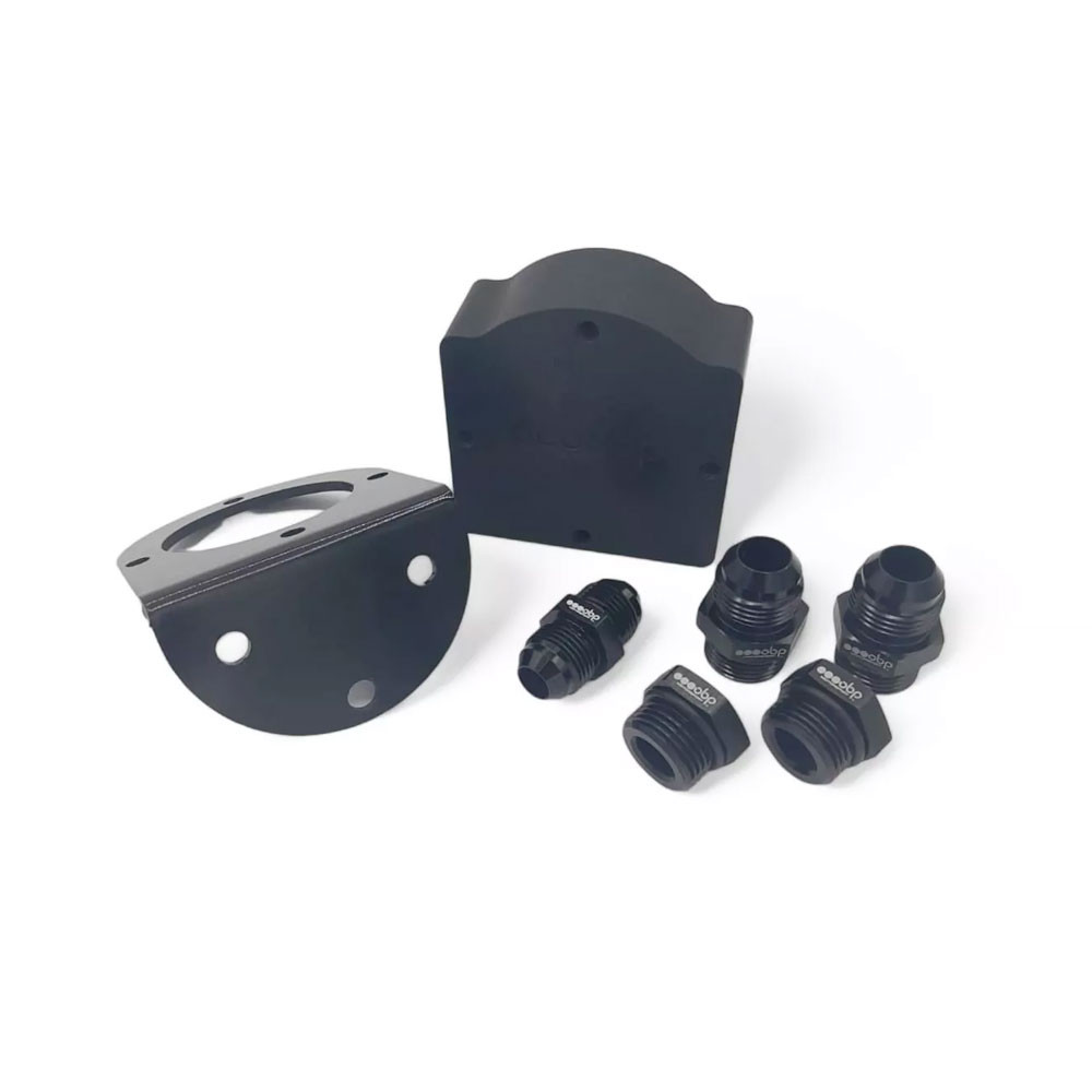 Adaptador de filtro remoto negro OBP (soporte + adaptador 3/4-16UNF + 2 tapones Dash10 + 2 adaptadores Dash10)Array