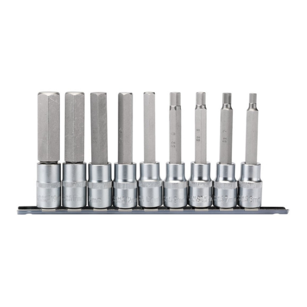 Juego de llaves de vaso métricas largas DRAPER con hexágono interior 1/2, 100mm (9 uds.)Array