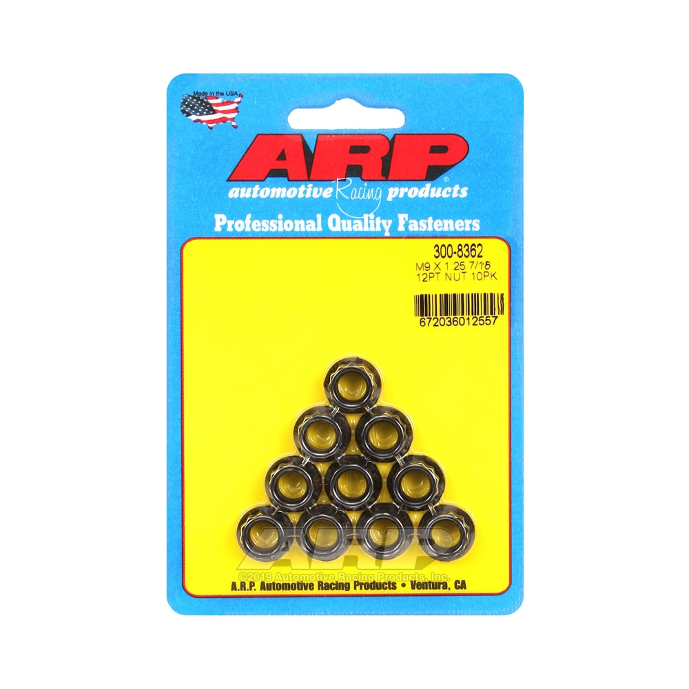 Paquete de tuercas ARP (10) M9 x 1.25 - Negro Oxyde 12 ptsArray