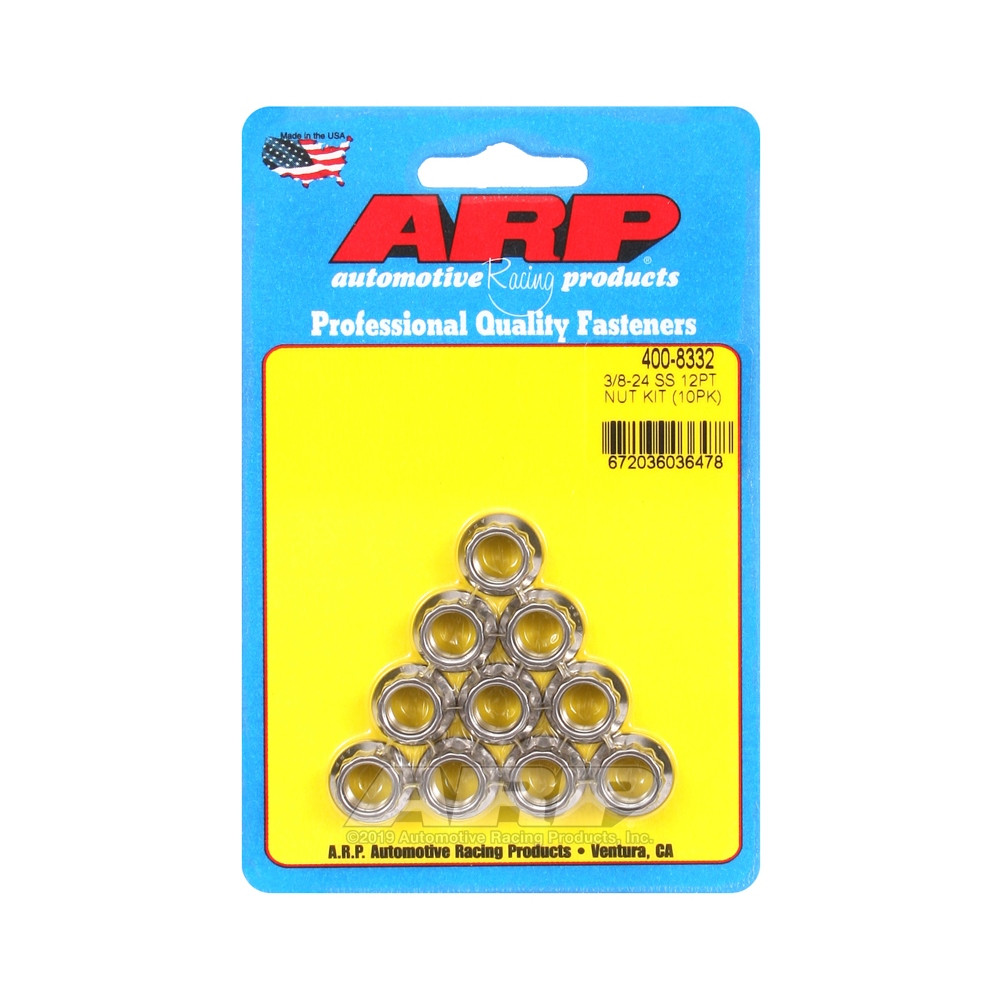 Porcas de embalagem ARP (10) 3/8-24 - Aço inoxidável 12 ptsArray