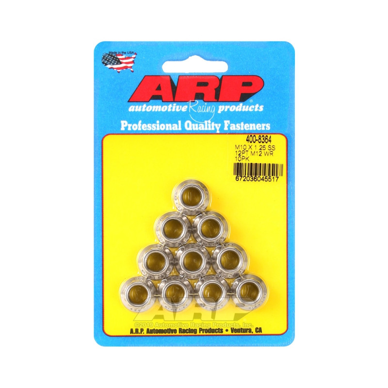 Paquete de tuercas ARP (10) M10 x 1.25 - Acero inoxidable 12 ptsArray