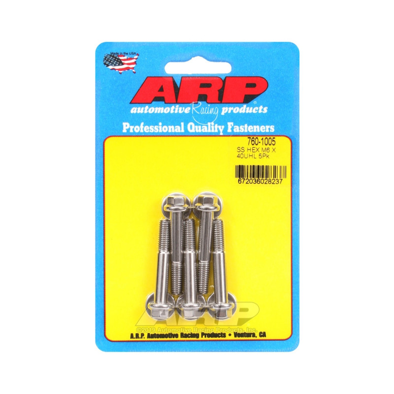 Parafusos universais ARP M6 x 1,00 - Aço inoxidável, cabeça sextavada, 5 unidadesArray