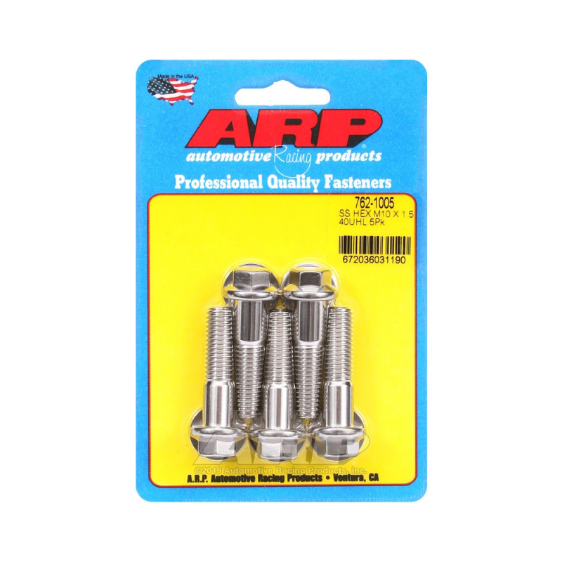 Parafusos universais ARP M10 x 1,50 - Aço inoxidável, cabeça hexagonal, 5 unidadesArray