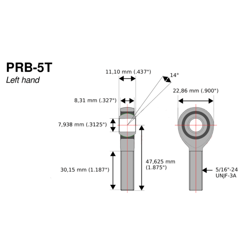 5/16» Aurora rótula para C3 R5 mano izquierda / RO-C3-PS88806A10Array