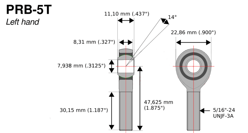 5/16» Aurora rótula para C3 R5 mano izquierda / RO-C3-PS88806A10Array