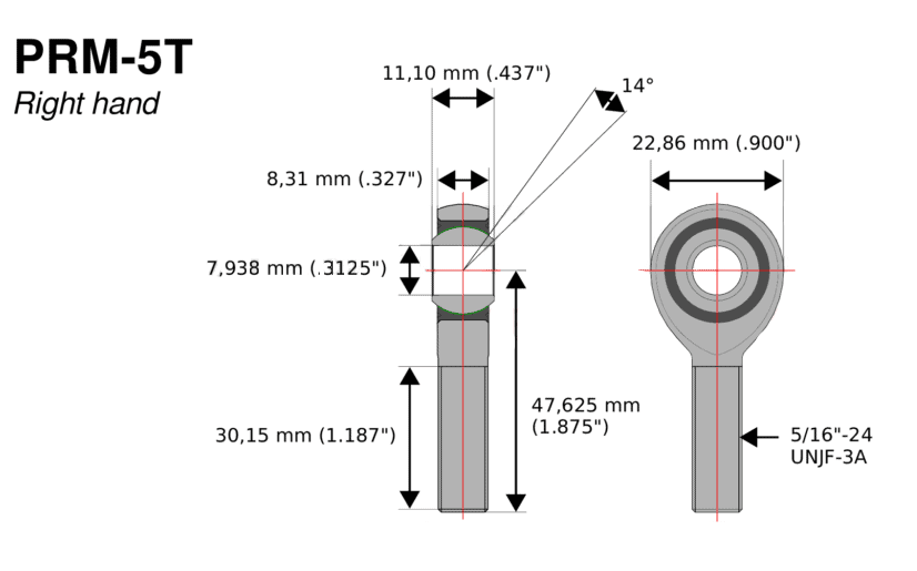 Junta esférica Aurora 5/16 para C3 R5 rosca direita / RO-C3-PS88805A10Array