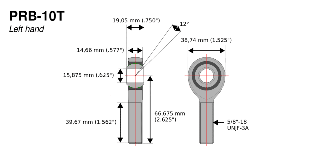 Rótula Aurora 5/8 para C3 R5 rosca mano izquierda / RO-C3-PS88804A10Array