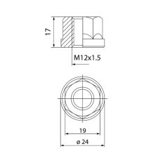 Tuerca plana abierta 12x150 llave 19 Ø24 L17mm zinc