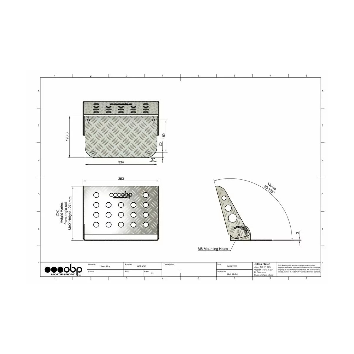Reposapiés inclinable OBP para copiloto, fabricado en aluminio.Array