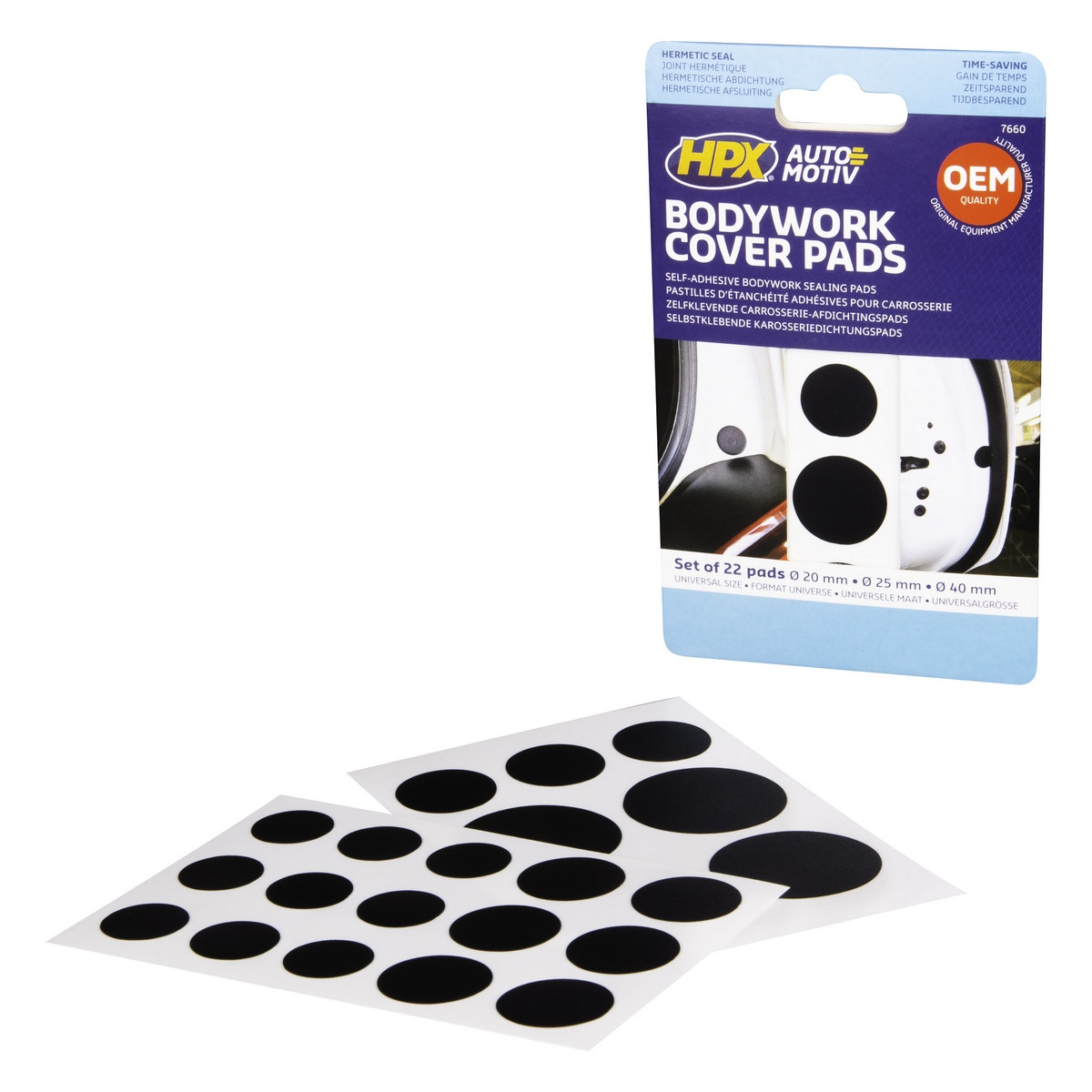 Pastillas adhesivas de estanqueidad para carrocería HPX Ø20/25/40 mm (22 unidades)Array