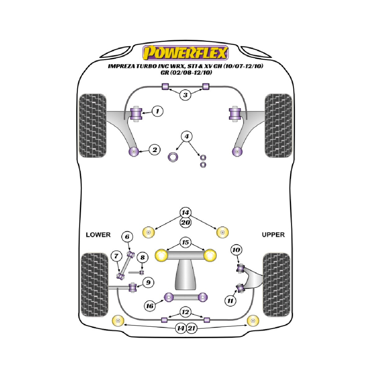 Silentblock Powerflex Subaru Impreza GR, GH (2007 - 2011) & WRX + STI (2007 - 2014)Array