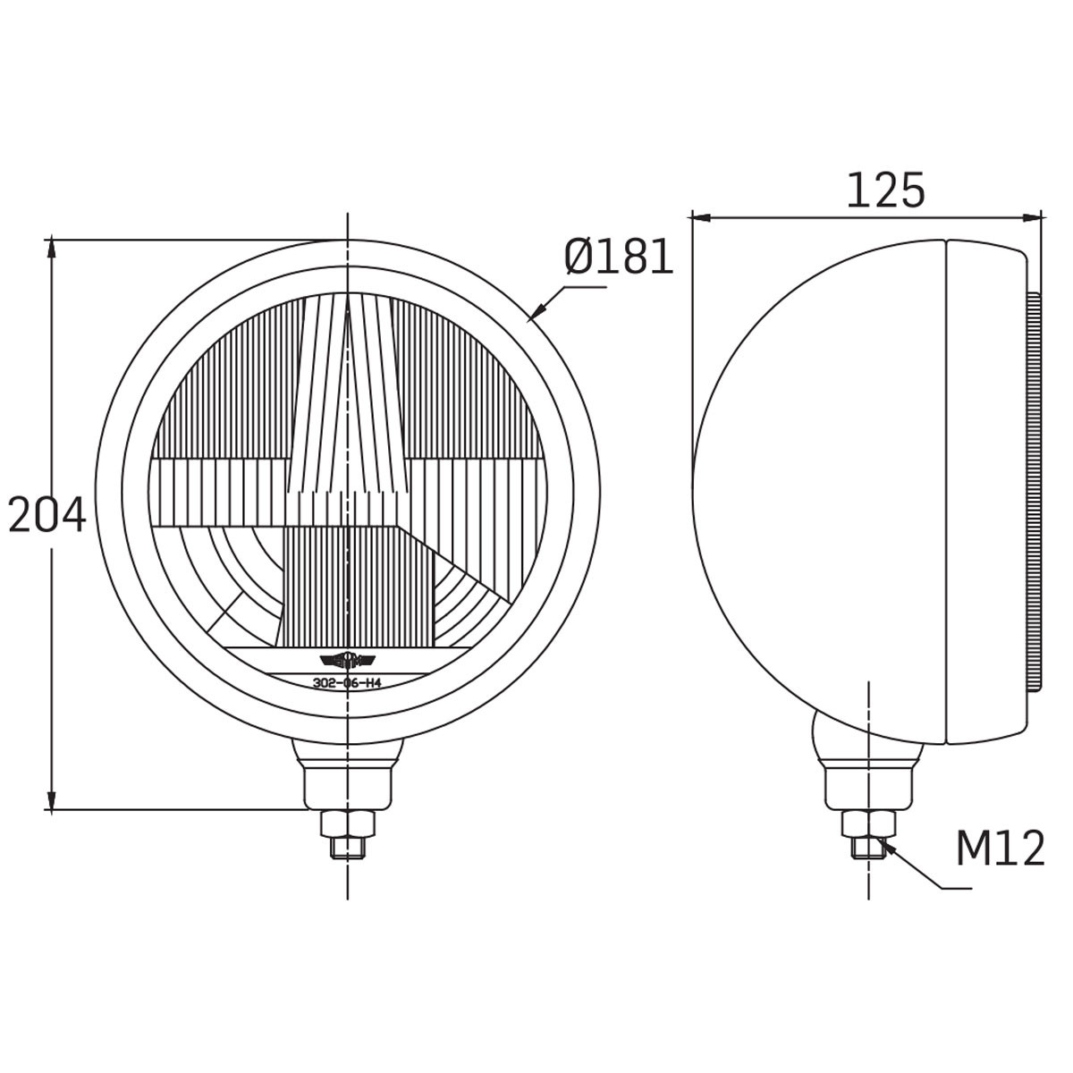 Luz de largo alcance SIM 3206 de acero inoxidable cromado H4 Ø181 mmArray