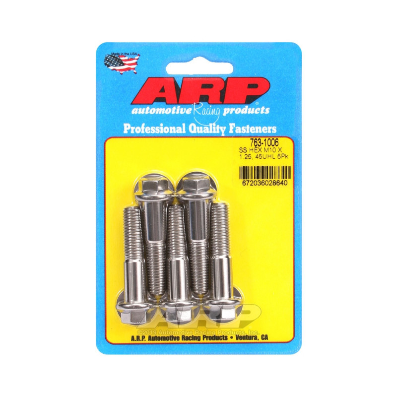 Parafusos universais ARP M10 x 1,25 - Aço inoxidável, cabeça sextavada, 5 unidadesArray
