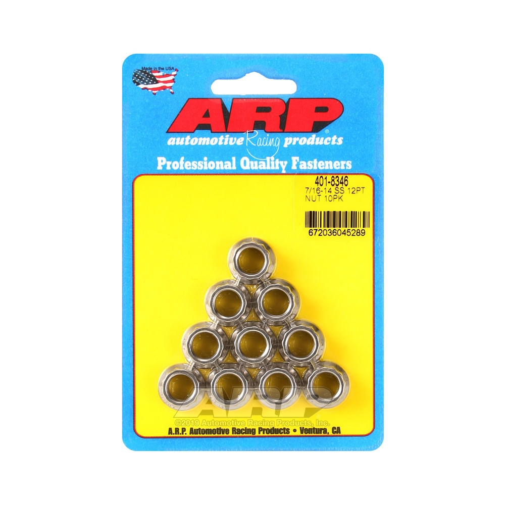Paquete de tuercas ARP (10) 7/16-14 - Acero inoxidable 12 ptsArray