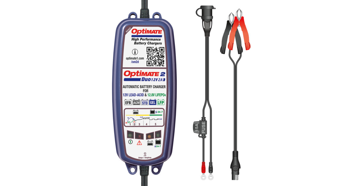 Cargador OptiMate 2 DUO de plomo y litio 12 V – 2 A