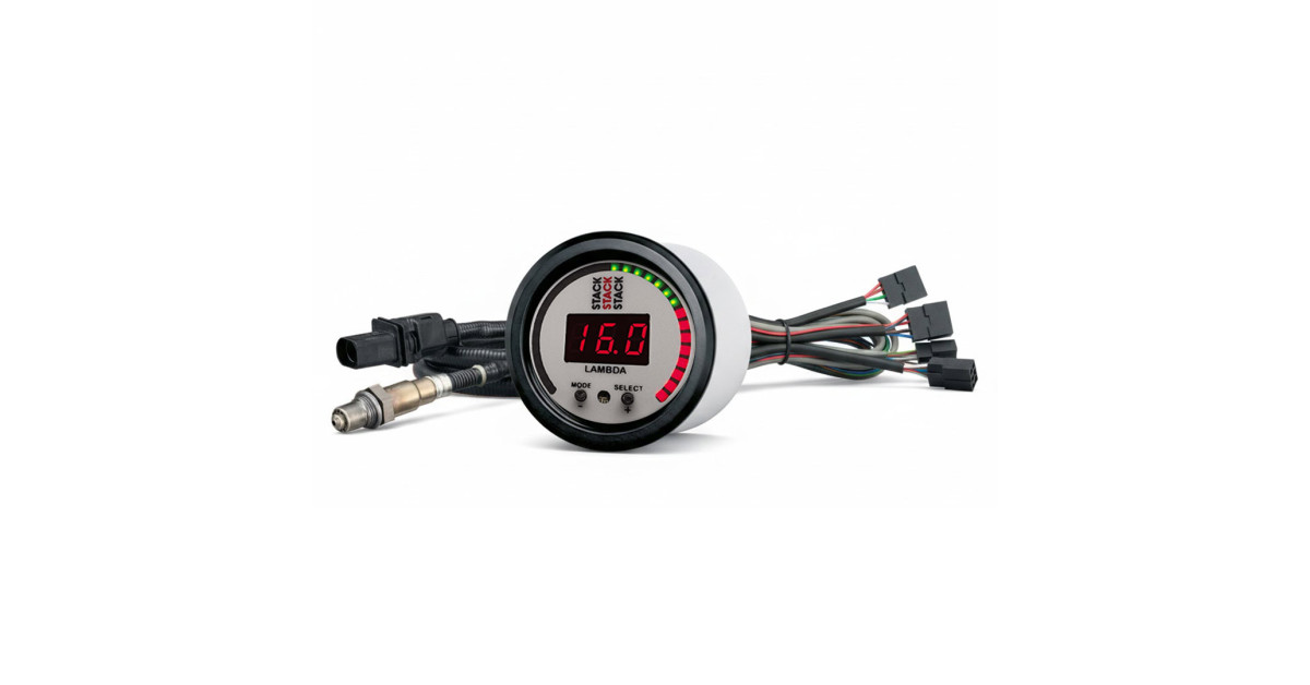 Analisador de mistura AFR Lambda de banda larga Stack ST3404 com fundo branco e sonda Bosch LSU 4.9