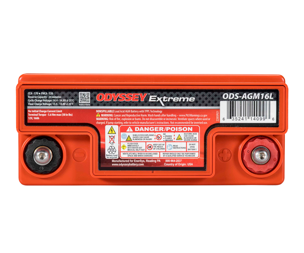 Bateria de competição AGM Odyssey Extreme PC680 ODS-AGM16L 16 Ah 680 PHCAArray
