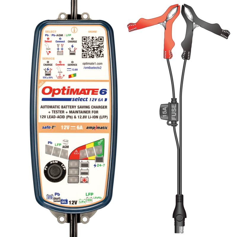 Cargador de batería AGM, GEL, EFB, plomo-ácido y litio LiFePO4 de 12 V OptiMate 6 Select V2 TM370Array