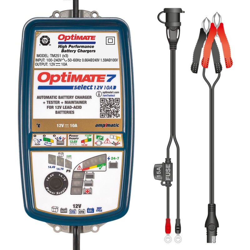 Carregador de bateria OptiMate 7 Select 12 V 10 A AGM EFB TM250 V3Array