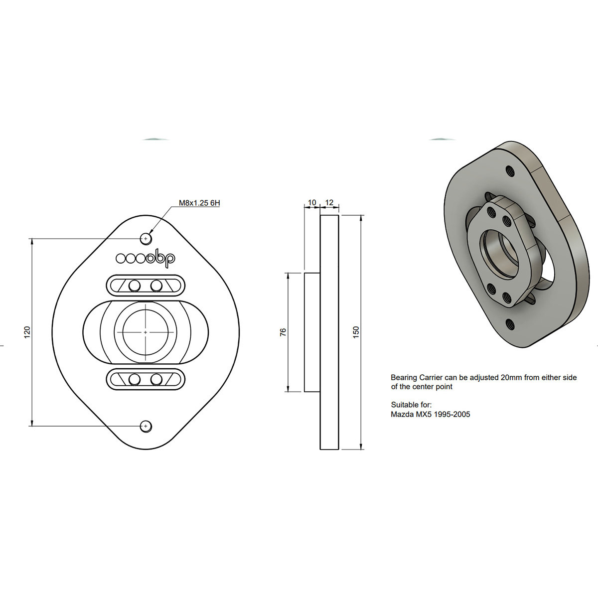 Par de copelas ajustables con rótula OBP para Mazda MX-5 1995-2005 - OBPTM012FArray