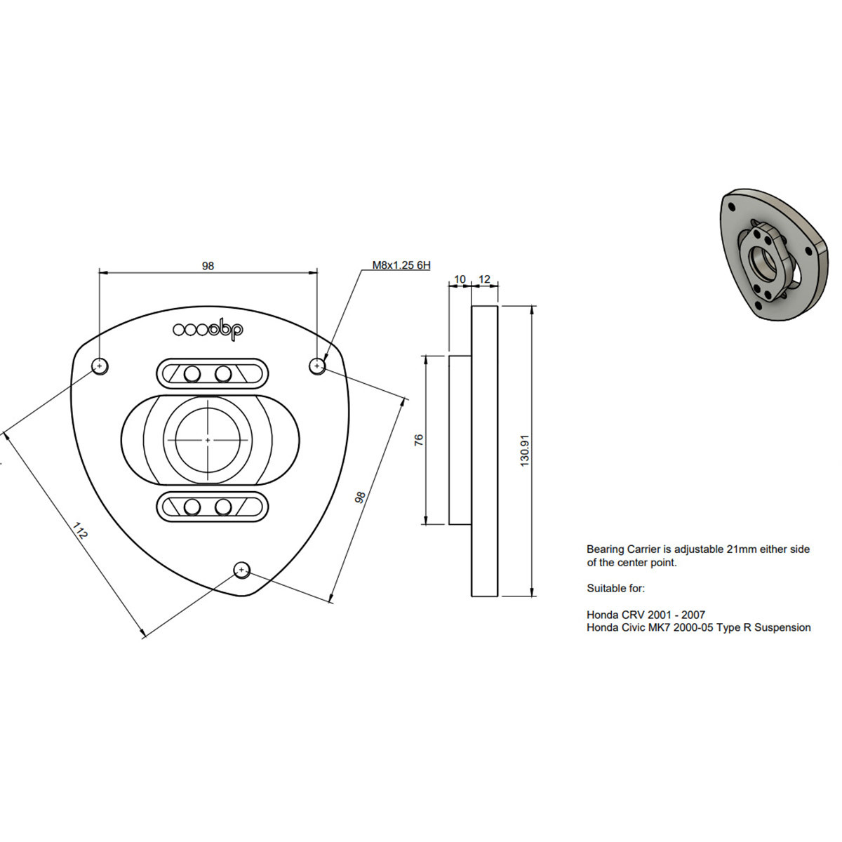 Par de copelas ajustables OBP para Honda Civic MK7 / Type R y CR-V - OBPTM009FArray