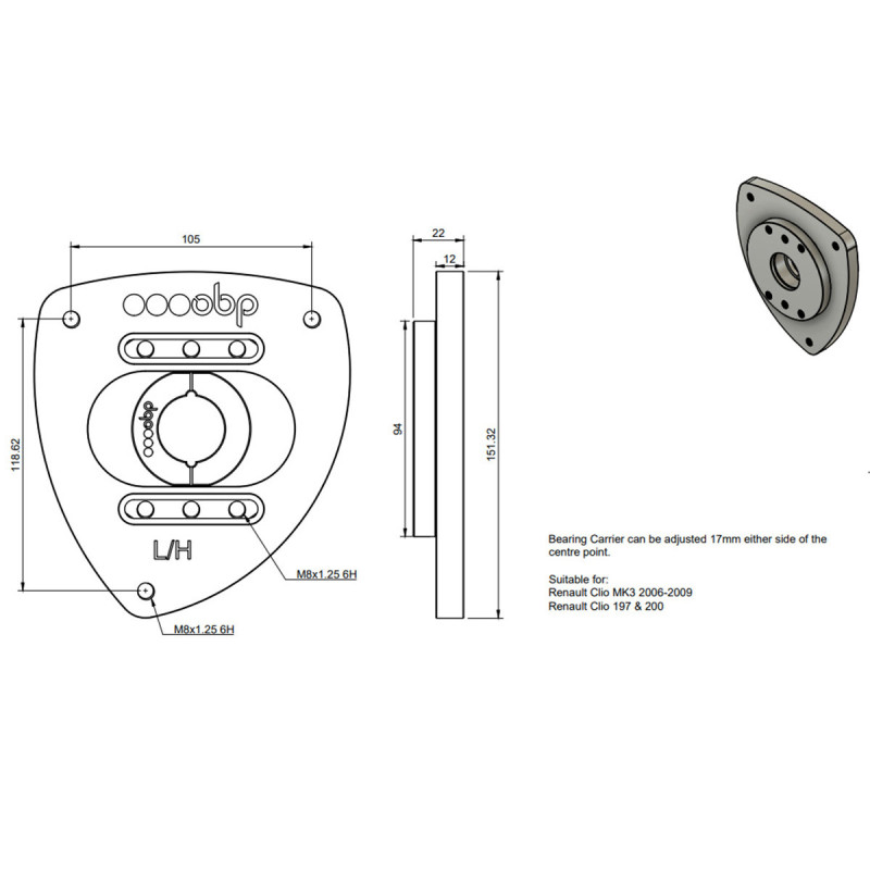 Juego de copelas ajustables OBP para Renault Clio 3 RS 197/200 hasta mayo de 2010Array