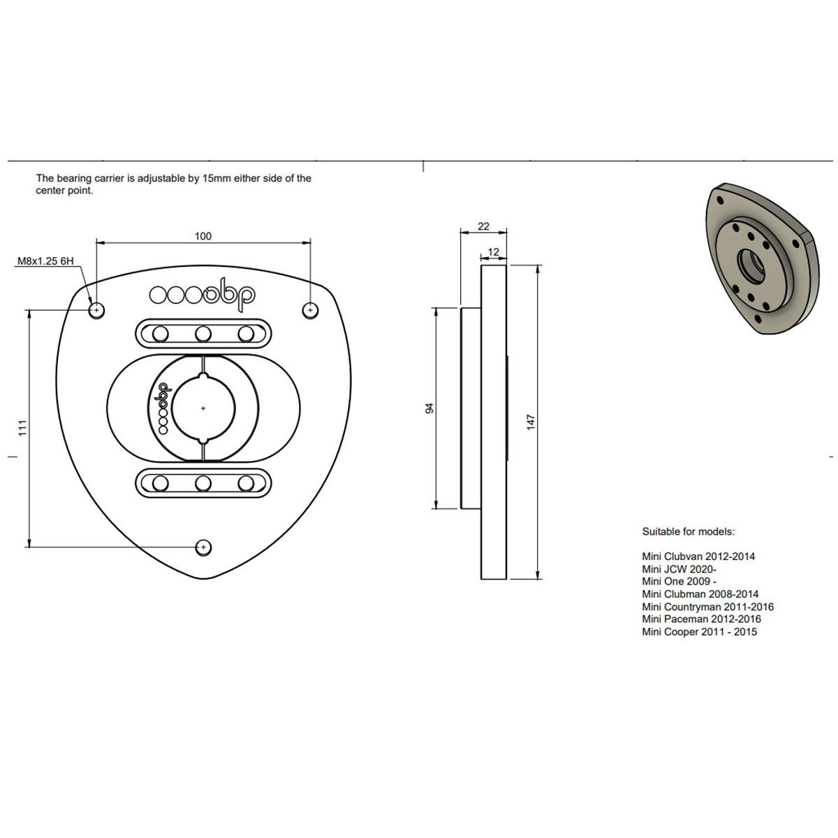 Par de copas ajustáveis OBP Mini R55-R61 / F55-F59 - OBPTM007FArray