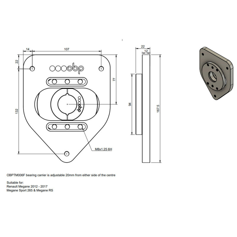 Juego de copelas ajustables OBP para Renault Mégane 2 / 3 / 4 RS - OBPTM006FArray