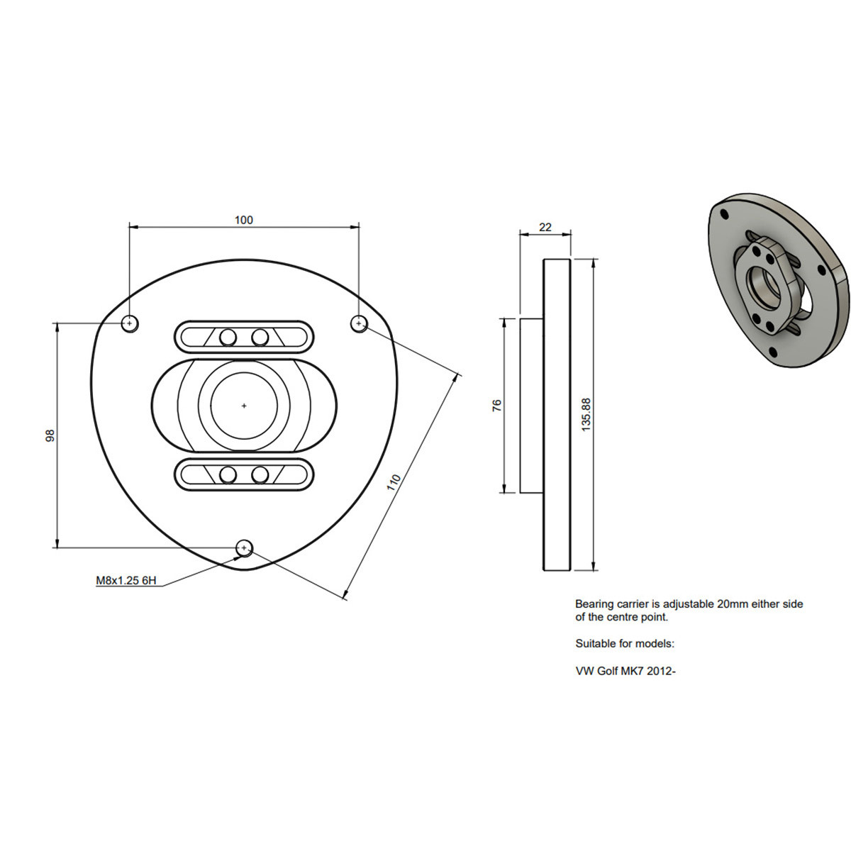 Par de copelas ajustables con rótula OBP para VW Golf 7 - OBPTM005FArray