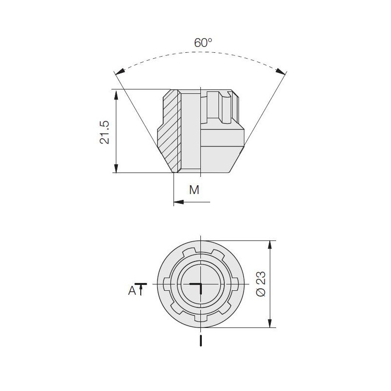 Conjunto de 4 porcas antifurto de roda com abertura de 60°Array