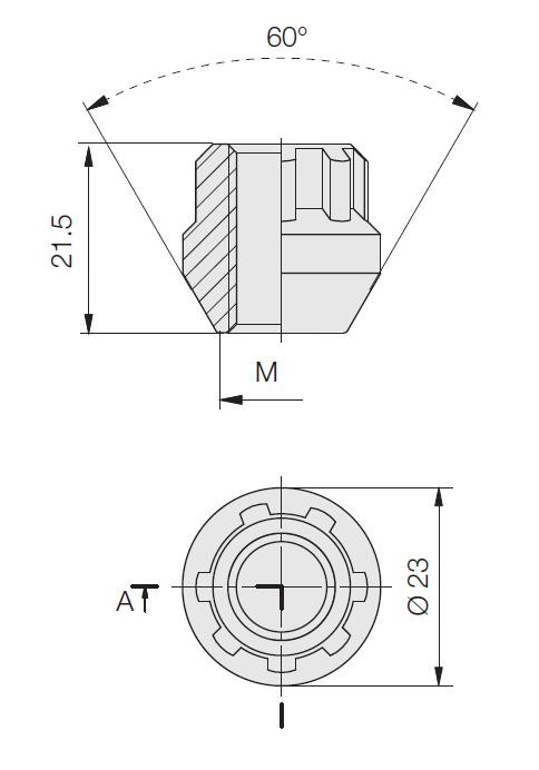 Conjunto de 4 porcas antifurto de roda com abertura de 60°Array