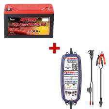 Conjunto de bateria AGM Odyssey Extreme PC950 e carregador OptiMate 2 DUO 12 V