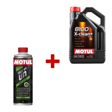 Pack de revisión técnica MOTUL: aceite de motor 8100 X-CLEAN + limpiador de gasolina