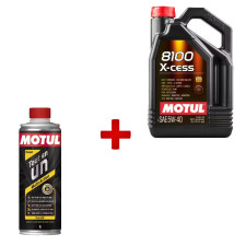 Pacote de manutenção técnica MOTUL: óleo do motor 8100 X-CESS 5W40 e limpador de diesel «Tudo em 1»
