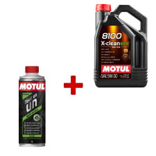 Pack de revisión técnica MOTUL: aceite de motor 5W30 + aditivo limpiador
