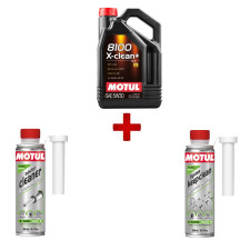 Pack de mantenimiento del motor: aceite 5W30 y aditivos para gasolina Motul profesionales para motores de gasolina