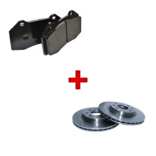 Conjunto de travões dianteiros para o Peugeot 206 RC: pastilhas GT2i Race e discos GT2i Grupo N adaptados para ralis