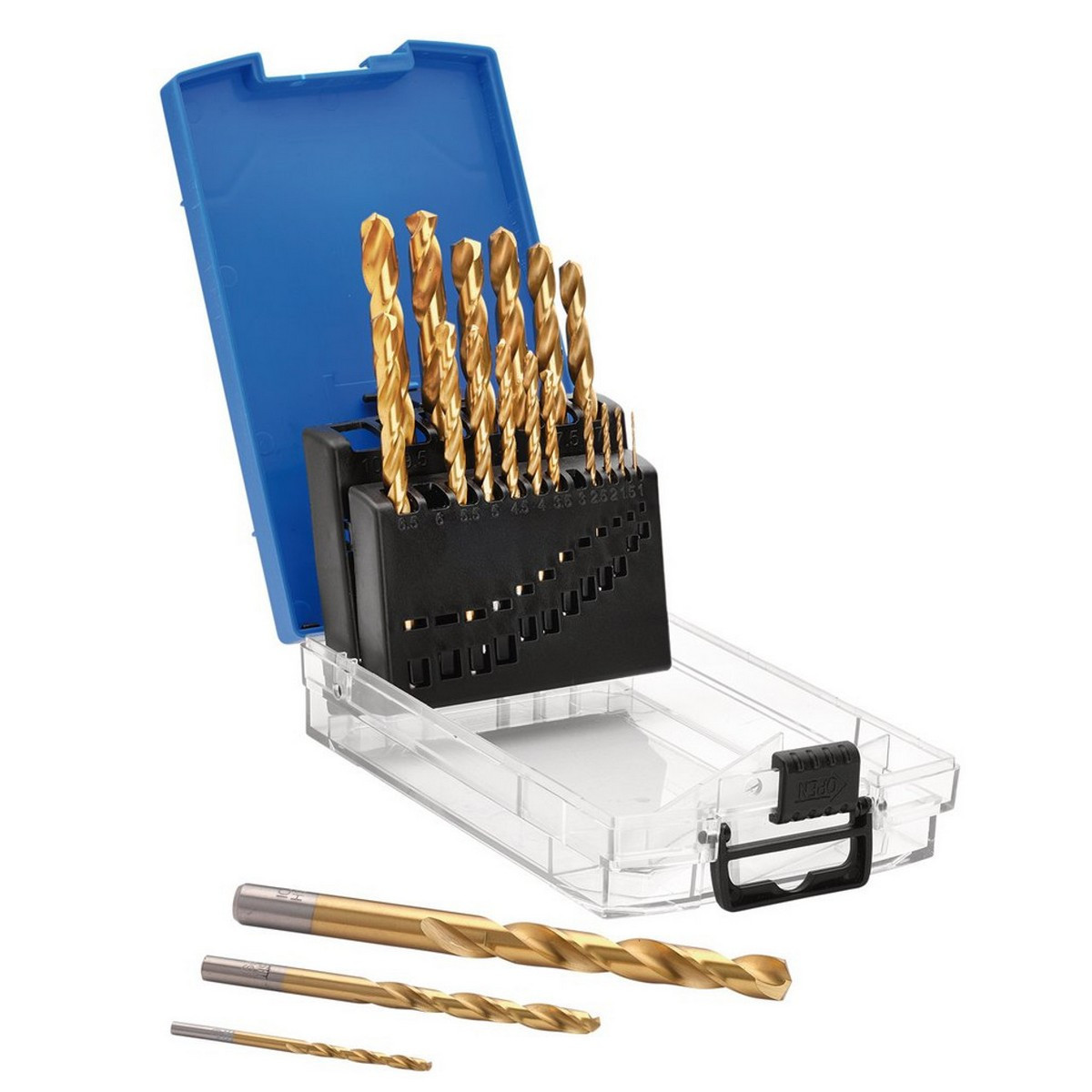 Conjunto de brocas DRAPER HSS revestidas a titânio (19 peças)Array