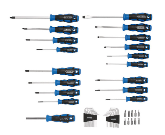 DRAPER Juego de destornillador blando, llave hexagonal y punta (44 piezas)Array