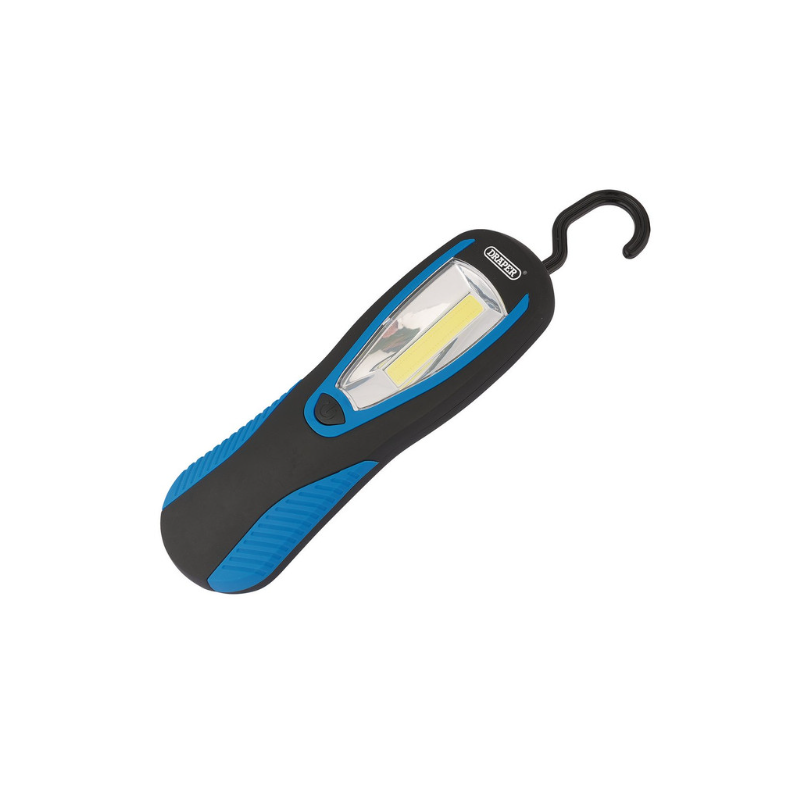Draper Tools LED COB luz de trabajo con la espalda magnética y 3W 200 Lumens gancho de suspensión azul 3 pilas AA incluidasArray